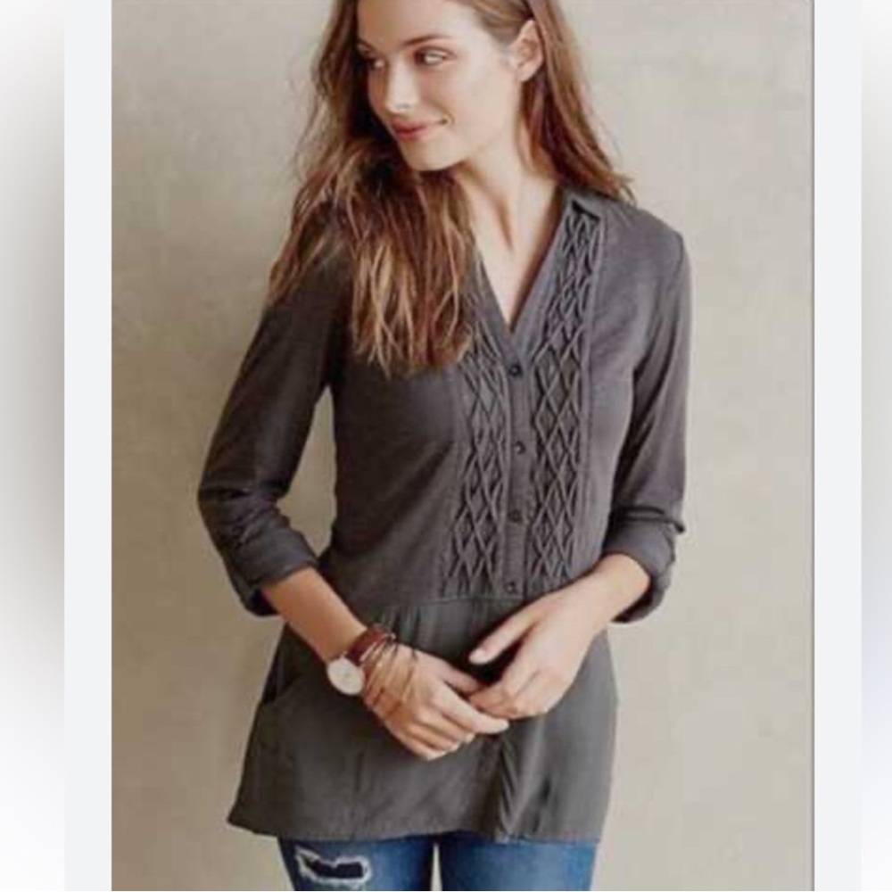 Meadow Rue Charcoal Gray Button-Down Tunic